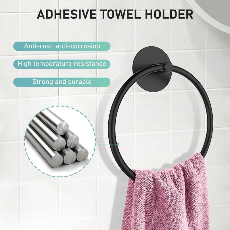 SetSail Adhesive Towel Holder for Bathroom Wall Matte Black Hand Towel Ring Stainless Steel Towel Hanger for Bathroom, Kitchen - Image 5